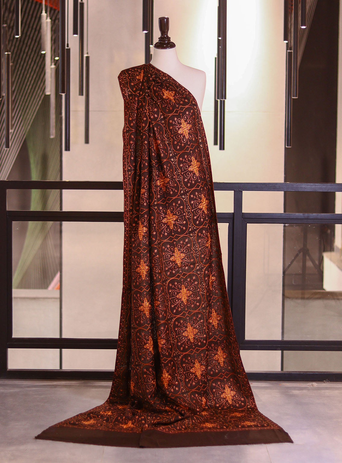 Royal Fashion Embroidered Woolen Shawls - RF25SH I625-XJ03 Brown