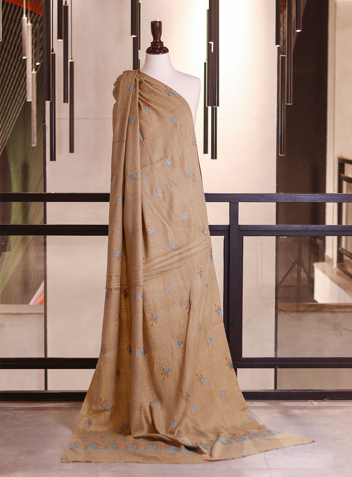 Royal Fashion Embroidered Woolen Shawls - RF25SH W623-P30 Beige