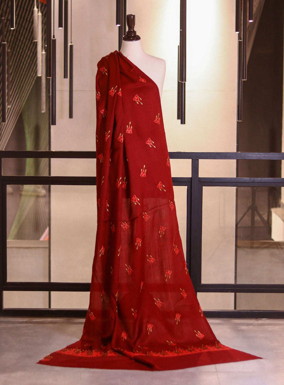 Royal Fashion Embroidered Woolen Shawls - RF25SH W623-P30 Maroon