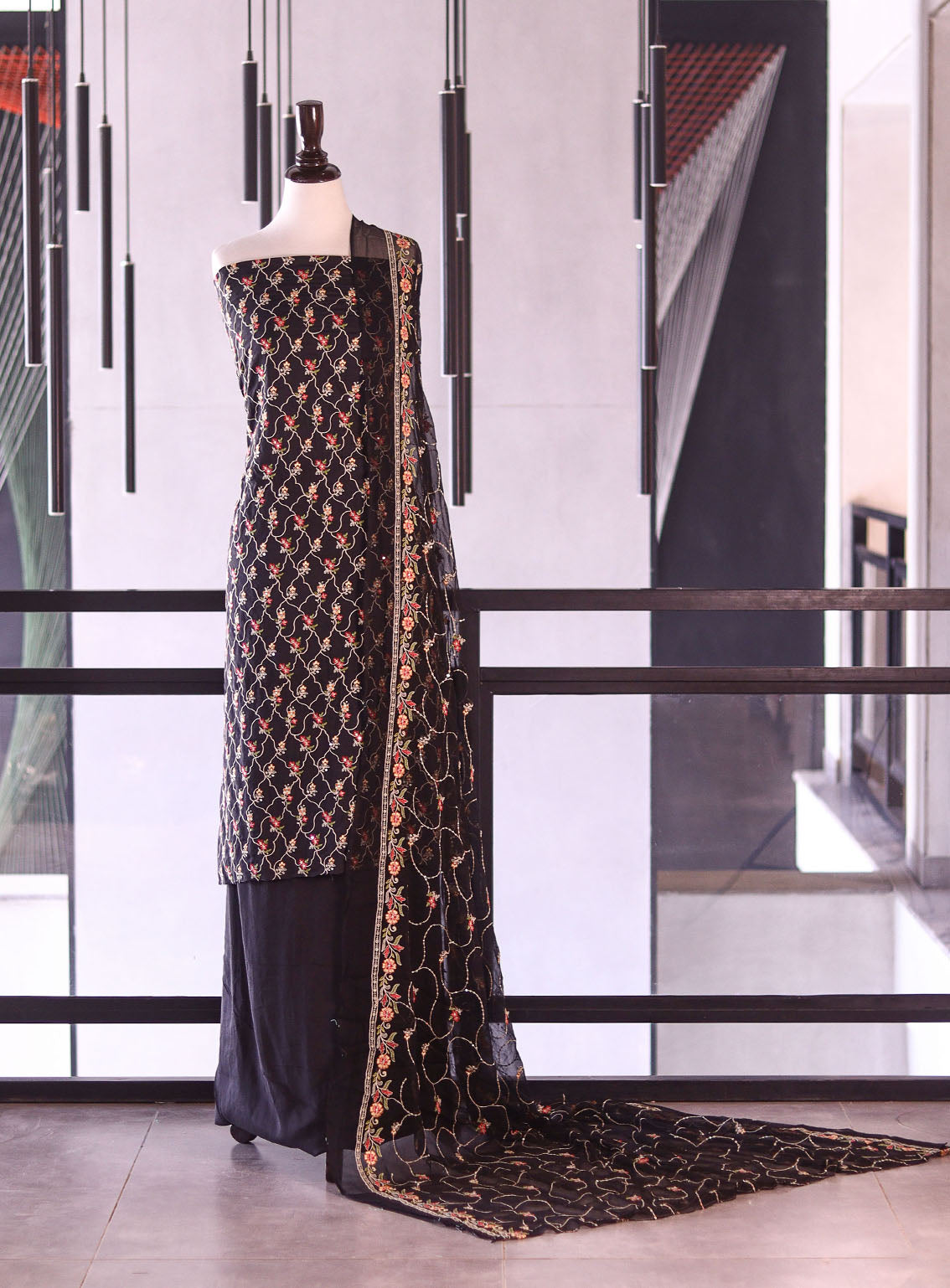 Royal Fashion Exclusive Embroidered Raw Silk Suits Unstitched 3 Piece - RF26EE ET3492 BLACK