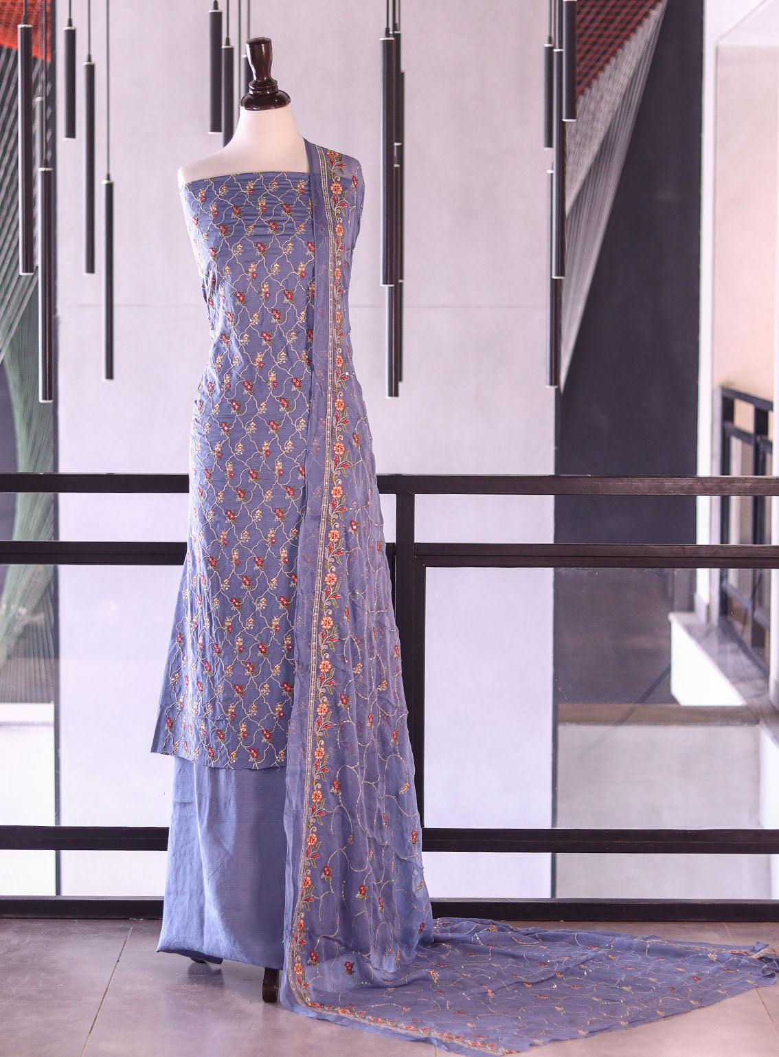 Royal Fashion Exclusive Embroidered Raw Silk Suits Unstitched 3 Piece - RF26EE ET3492 LIGHT GREY