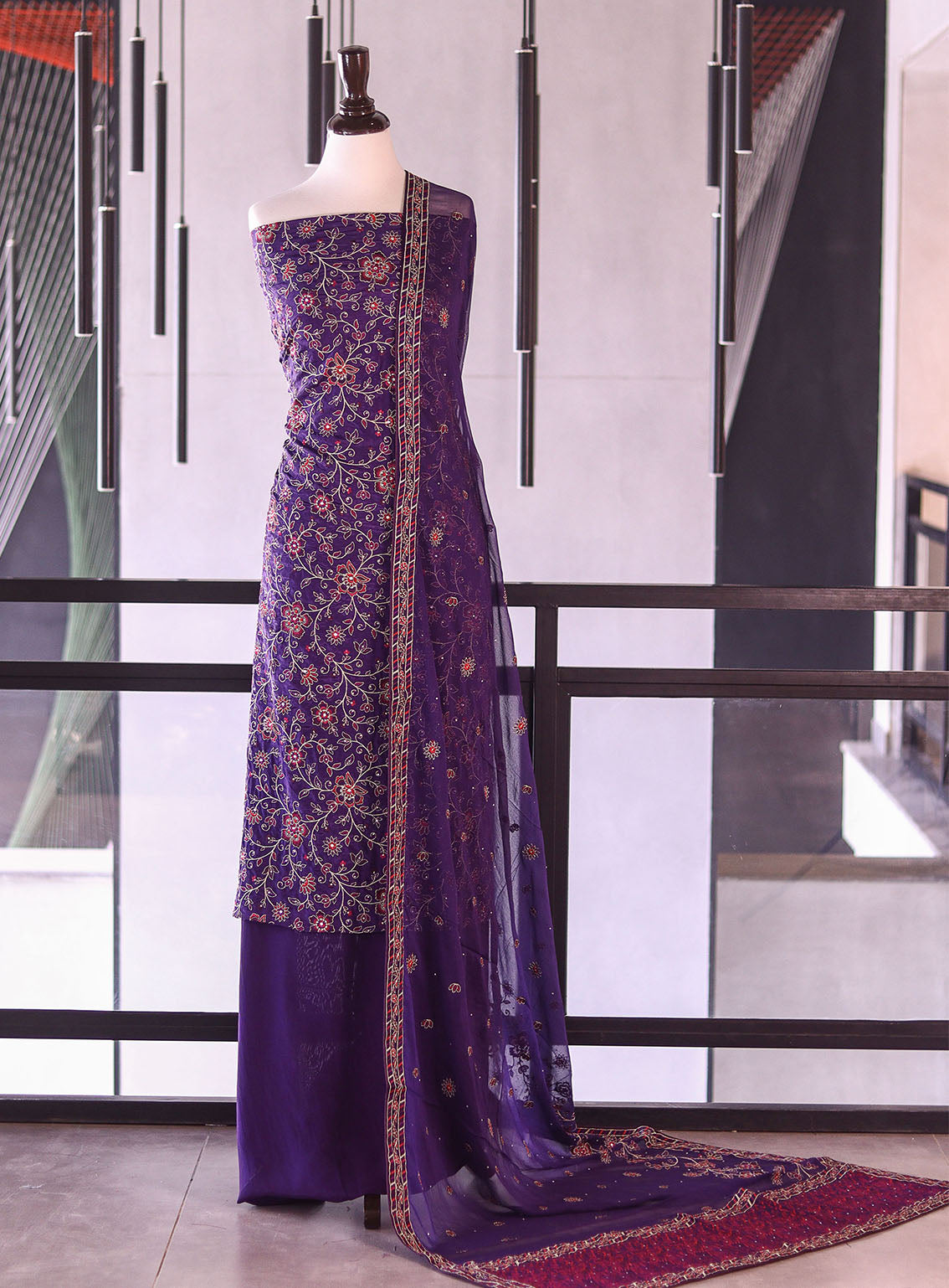 Royal Fashion Exclusive Embroidered Silk Suits Unstitched 3 Piece - RF26EE ET3100 PLUM