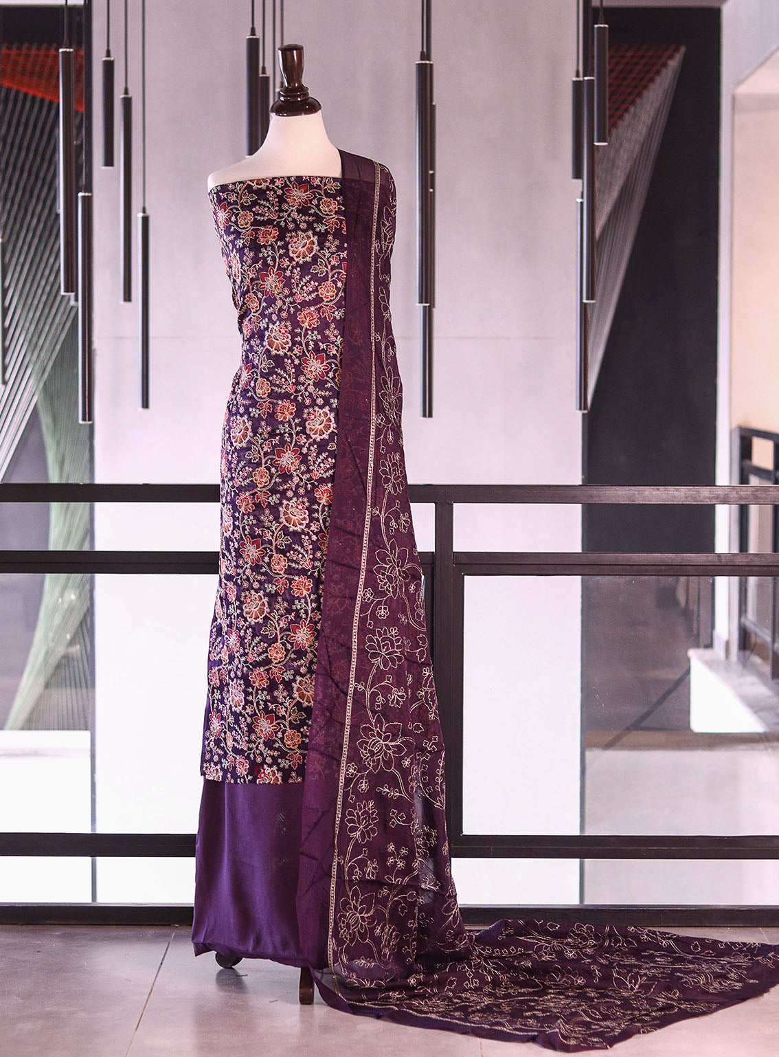 Royal Fashion Exclusive Embroidered Silk Suits Unstitched 3 Piece - RF26EE ET3217 DARK PURPLE