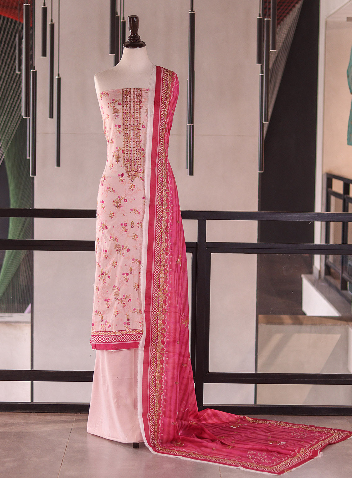 Royal Fashion Embroidered Cambric 3 Piece Unstitched Suit RF26EU D-DE950 Baby Pink