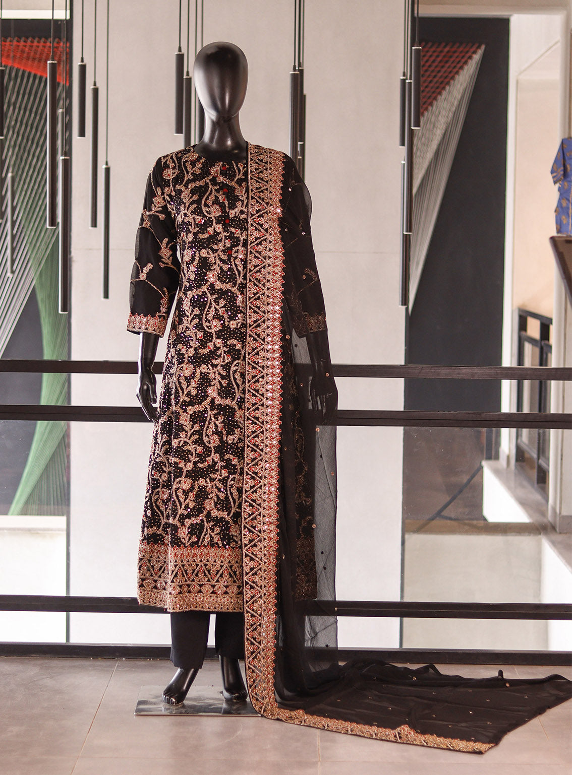Royal Fashion Embroidered Chiffon 3 Piece Stitched Suit RF26EP D-SG16 BK