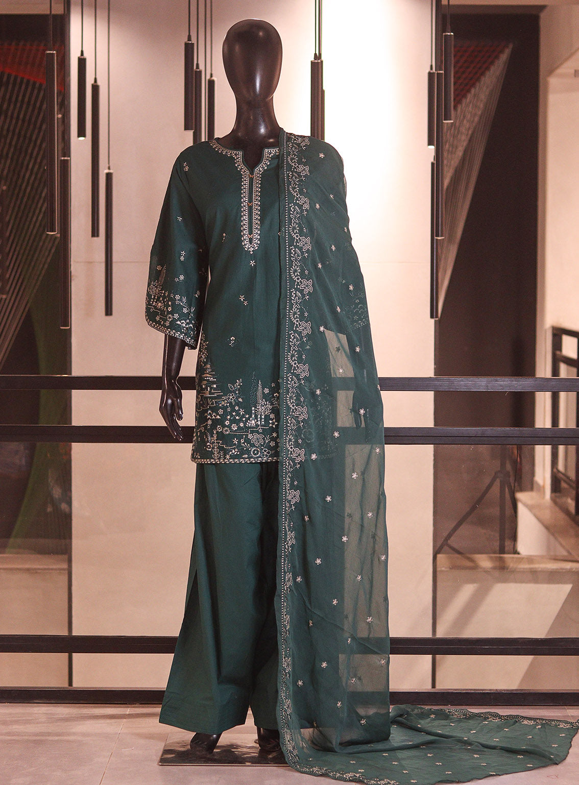 Royal Fashion Embroidered Cotton 3 Piece Stitched Suit RF26EP D-SNSC-445 Bottle Green