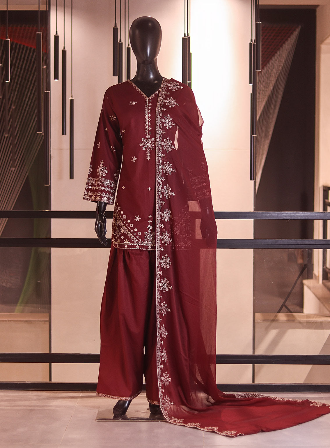 Royal Fashion Embroidered Cotton 3 Piece Stitched Suit RF26EP D-SNSC-W445 Maroon