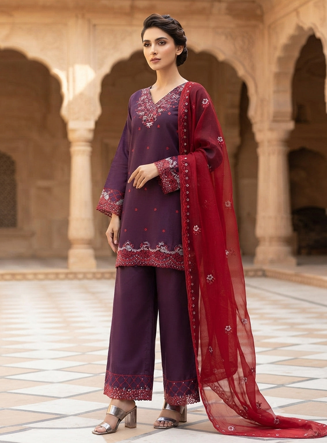 Royal Fashion Embroidered Lawn 3 Piece Stitched Suit RF26EP D-SNSC-SI-435-PMN