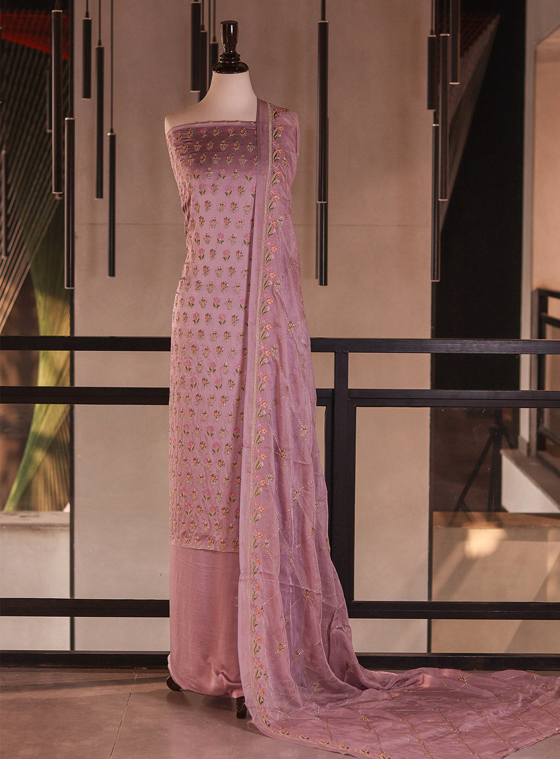 Royal Fashion Embroidered Silk 3 Piece Unstitched Suit RF26EU D-ET3253 Lilac