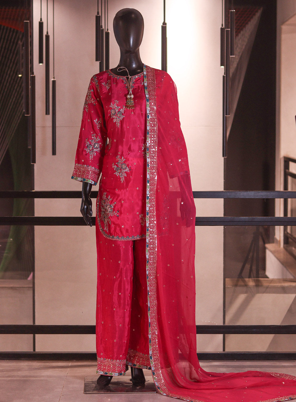 Royal Fashion Formal Embroidered Raw Silk 3 Piece Stitched Suit RF26EP D-SB-11 Shocking Pink