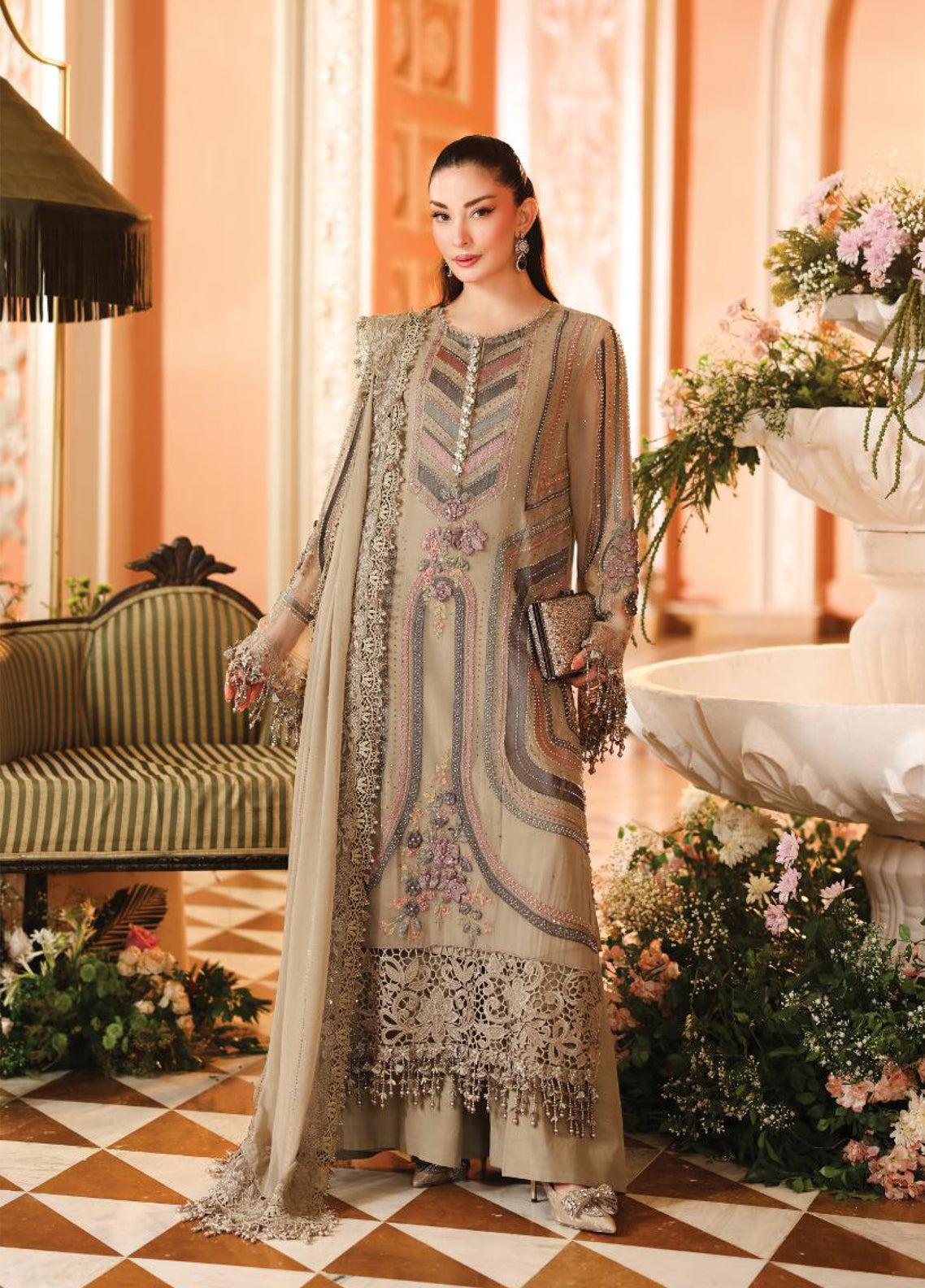 Royale Tea Affair By Maria B Embroidered Chiffon 3 Piece Unstitched Suit MB26MPC D-01
