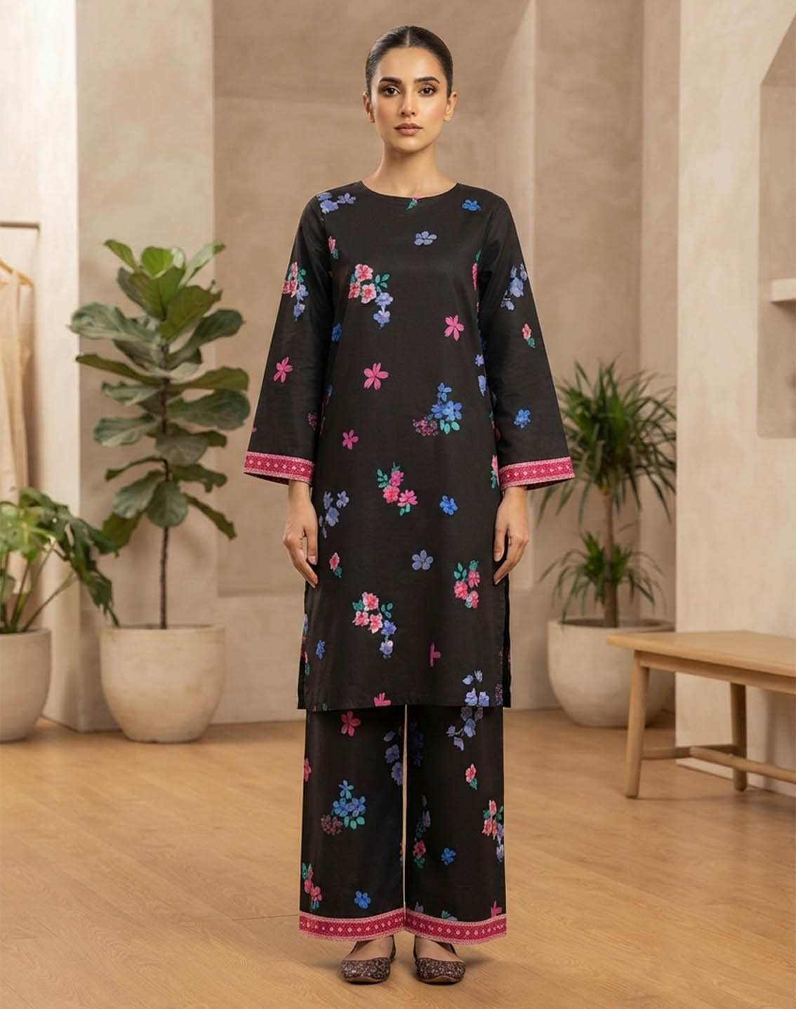 Saba Sumaiya Printed Lawn 2 Piece Stitched Shirt Trouser SSY26P D-BLACK FLORAL
