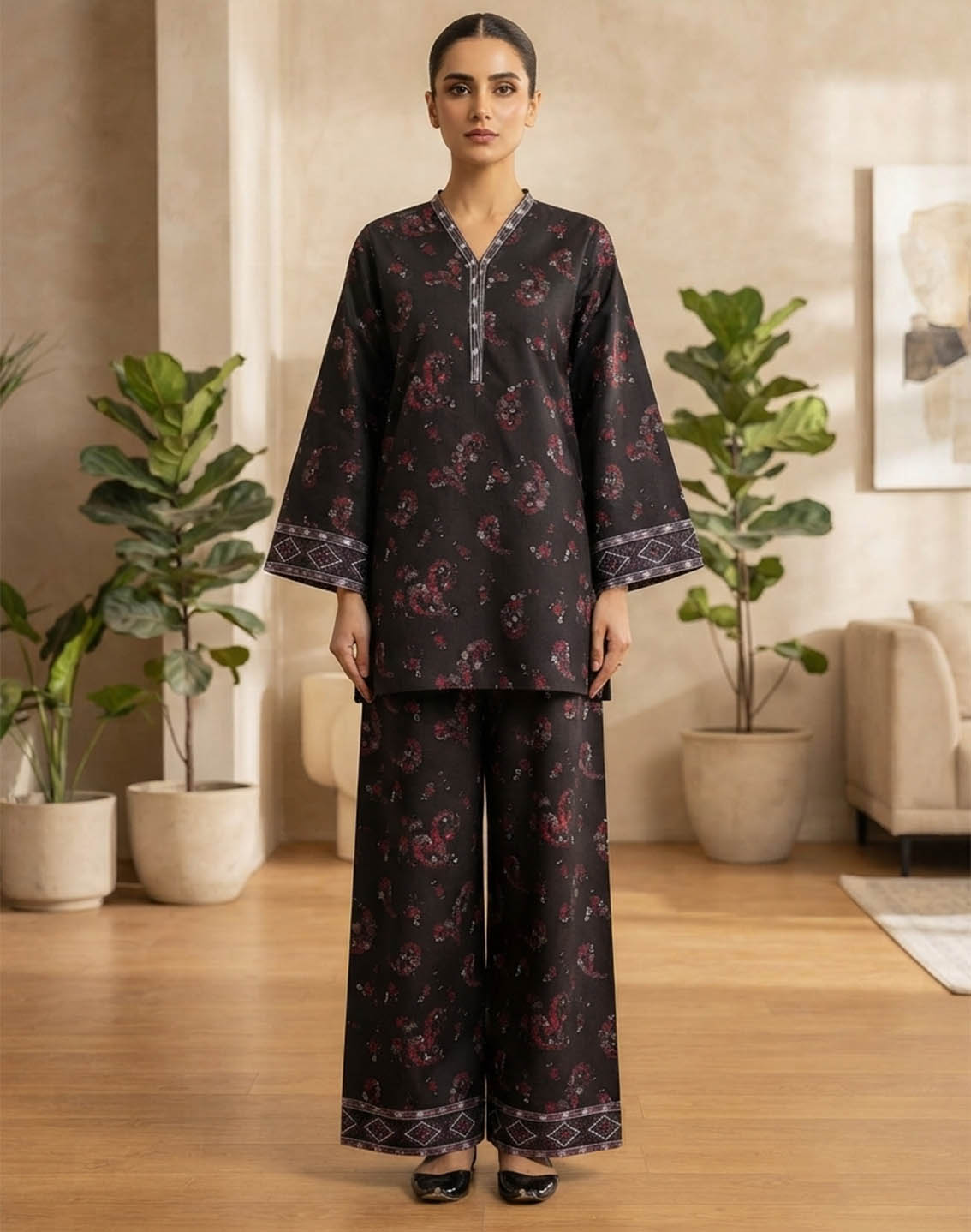 Saba Sumaiya Printed Lawn 2 Piece Stitched Shirt Trouser SSY26P D-BLACK MAJENTA