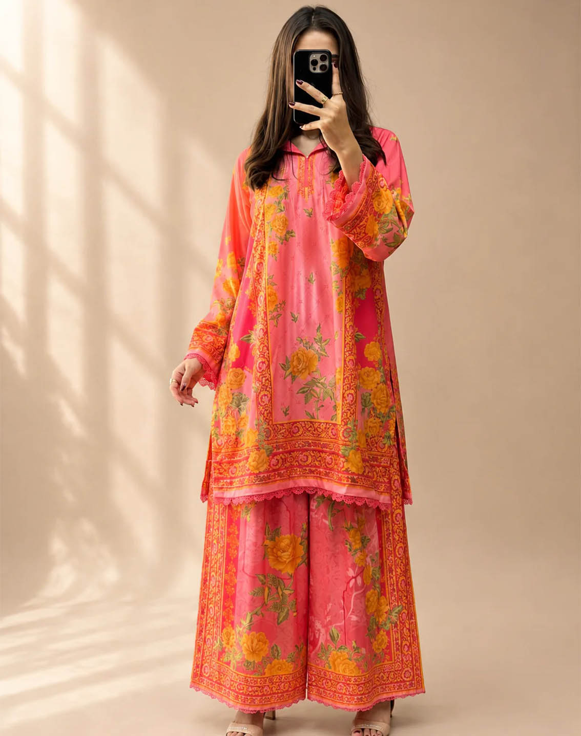 Saba Sumaiya Printed Satin Silk 2 Piece Stitched Shirt Trouser SSY26P D-ROSE