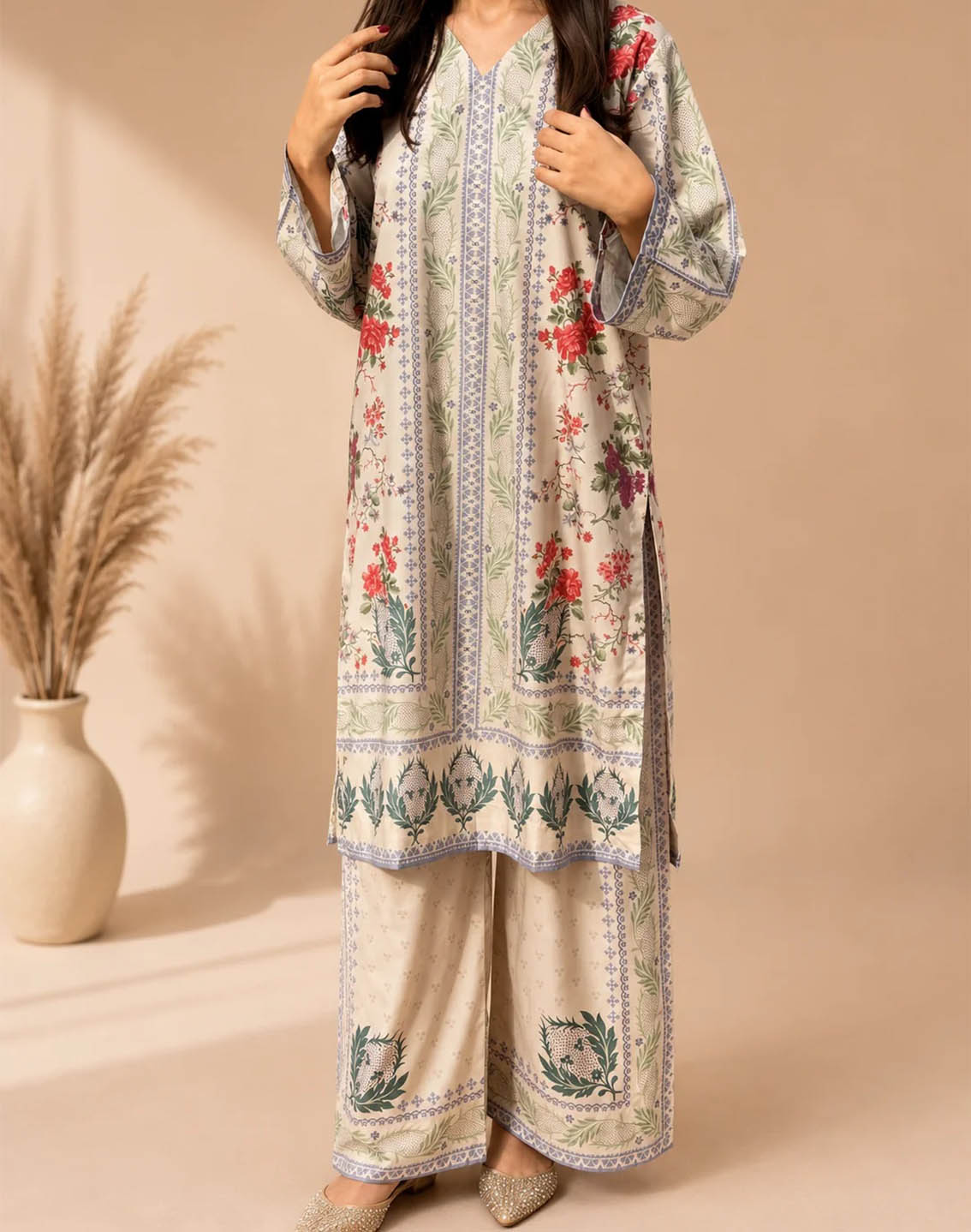 Saba Sumaiya Printed Satin Silk 2 Piece Stitched Shirt Trouser SSY26P D-VINTAGE PETAL