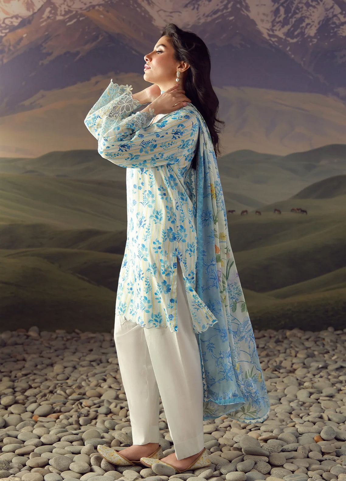 Sahar Festive Embroidered Lawn 3 Piece Unstitched Suit S26FEV2 D-01 AZURE JARDIN