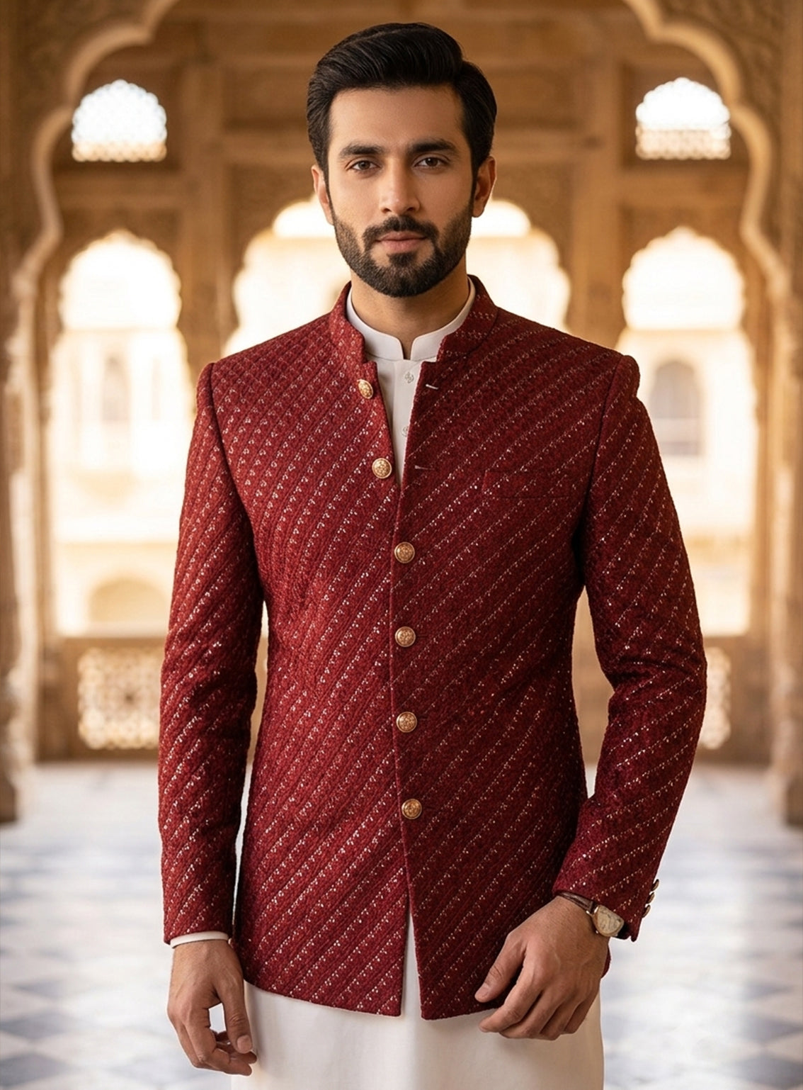 Sami Saeed Embroidered Raw Silk Prince Coat SS25PC D-1373-MR