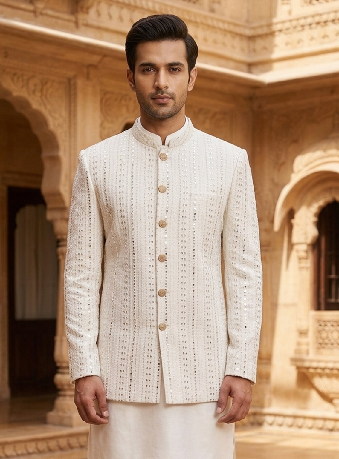 Sami Saeed Embroidered Raw Silk Prince Coat SS25PC D-1423-OW