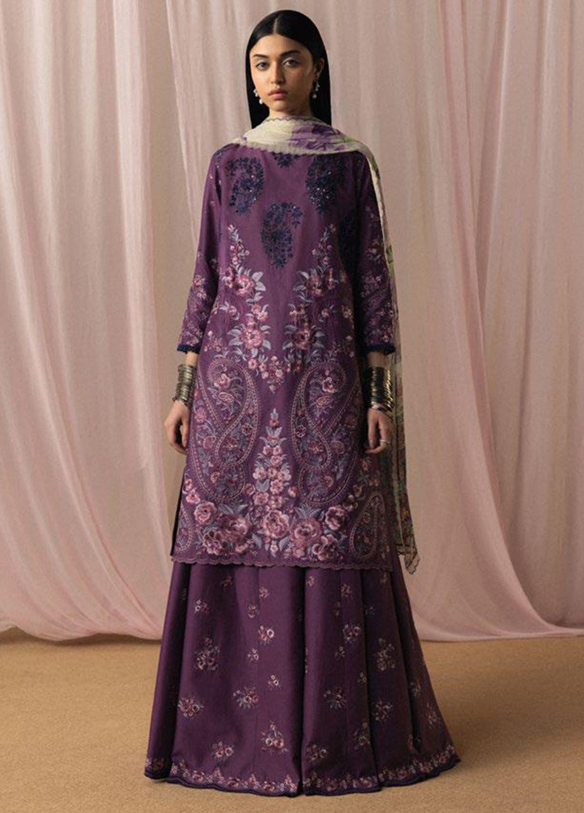 Satori By Zara Shahjahan Luxury Embrodiered Lawn 3 Piece Unstitched Suit CZS26SS&L D-02 SUMIRE