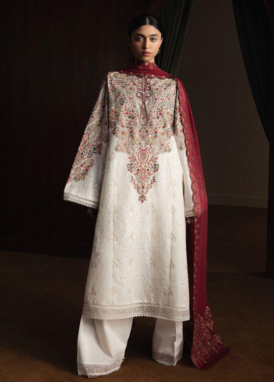 Satori By Zara Shahjahan Luxury Embrodiered Lawn 3 Piece Unstitched Suit CZS26SS&L D-07 HIKARI