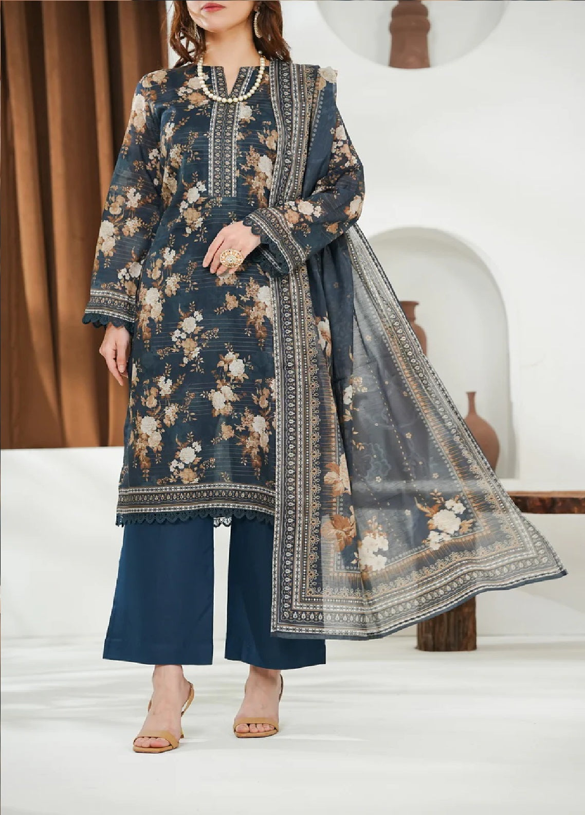 Shahkar By VS Textile Printed Slub Lawn 3 Piece Unstitched Suit VS26SPSLV1 D-820