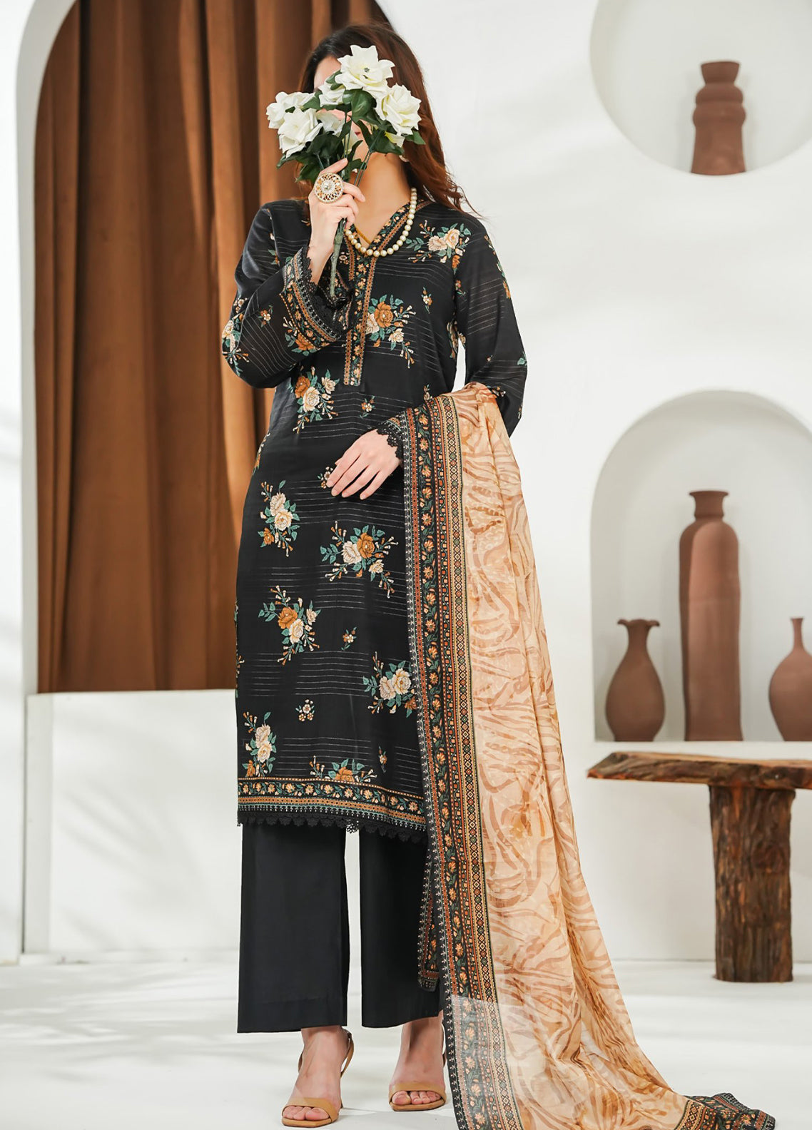 Shahkar By VS Textile Printed Slub Lawn 3 Piece Unstitched Suit VS26SPSLV1 D-821