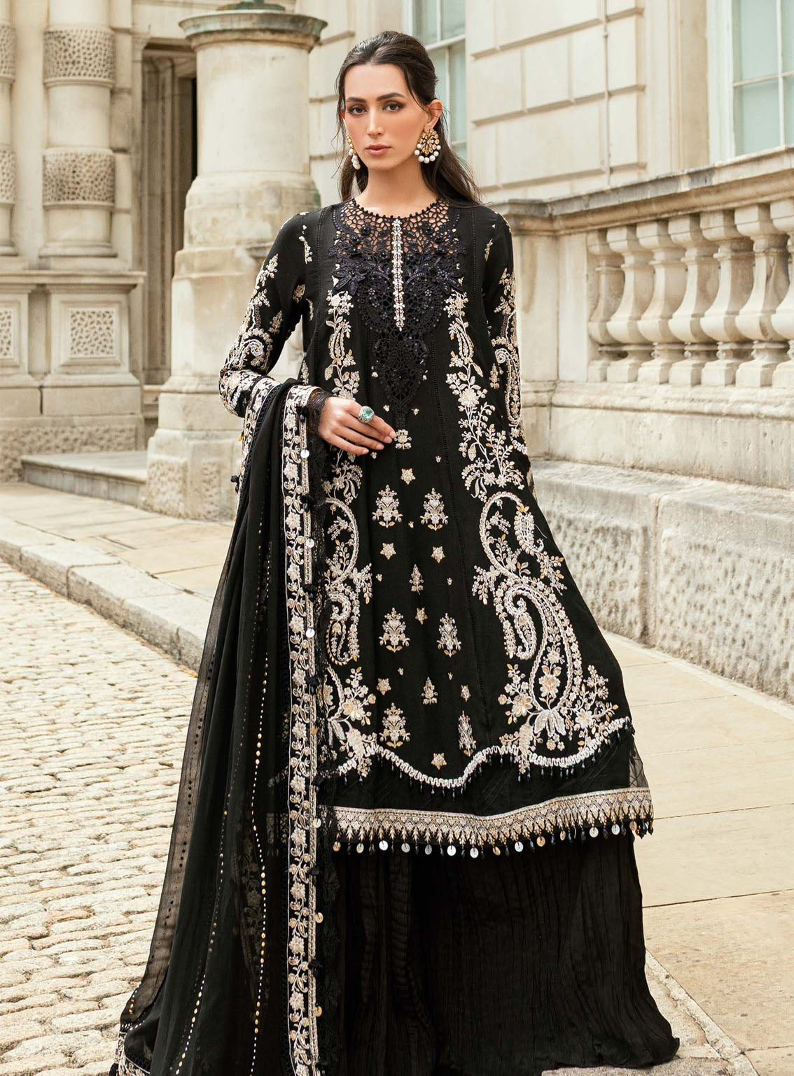 Soiree By Maria B Embroidered Raw Silk Suits Unstitched 3 Piece - MB25SF WF-09-03-Black