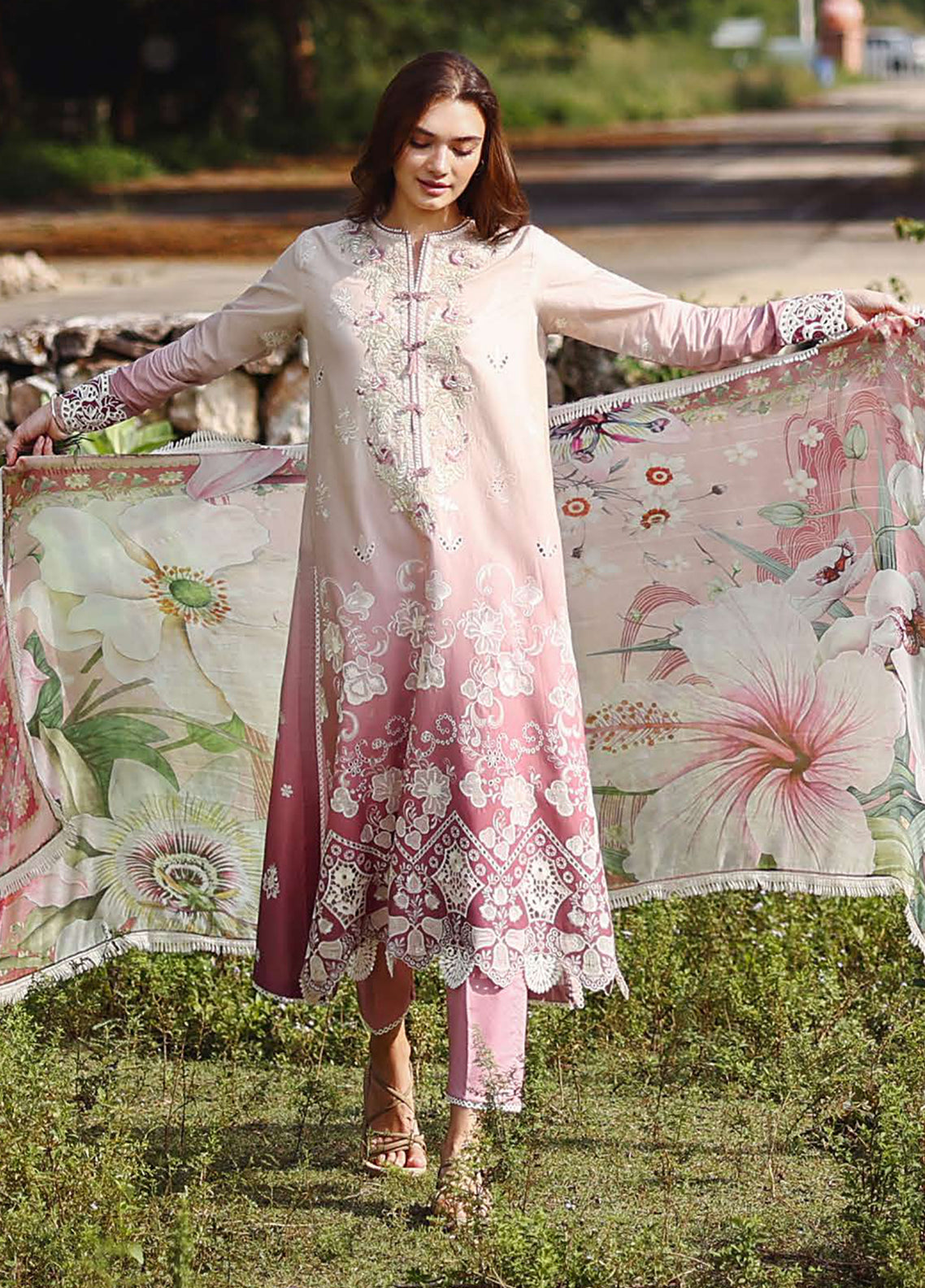 Solace Ombre By Mushq Chikankari Lawn 3 Piece Unstitched Suit MQ26SOC D-09 DEW DRIFT