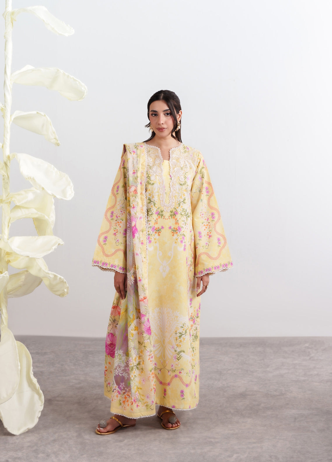 Summer Diary By Neeshay Embroidered Lawn 3 Piece Unstitched Suit NE26SD D-BUTTERCUP BLOOM