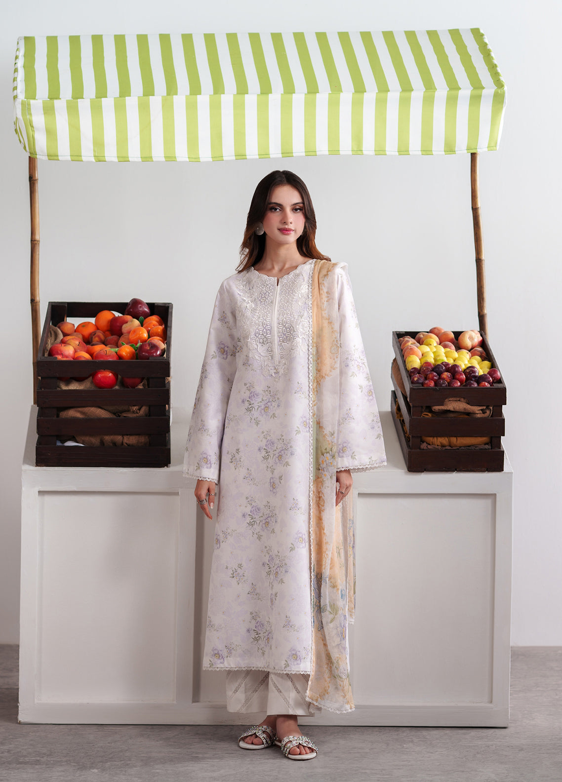 Summer Diary By Neeshay Embroidered Lawn 3 Piece Unstitched Suit NE26SD D-IVORY BLOOM