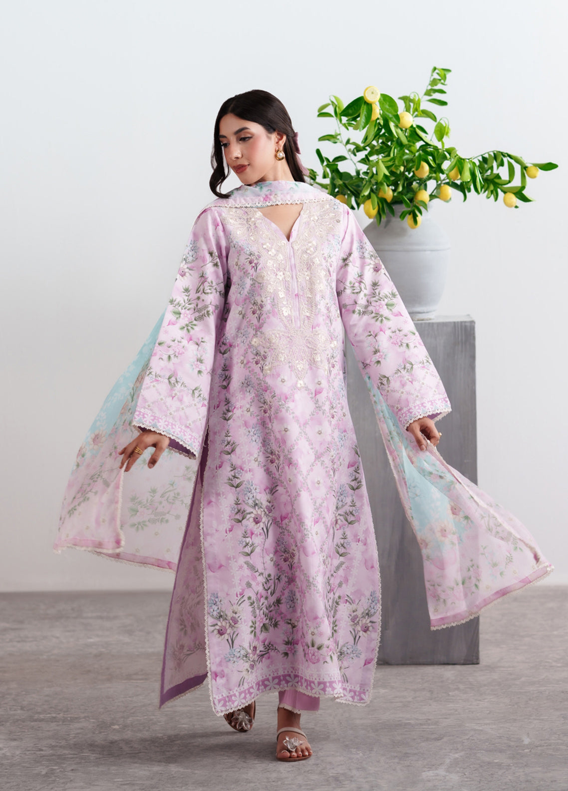Summer Diary By Neeshay Embroidered Lawn 3 Piece Unstitched Suit NE26SD D-SAKURA DREAM