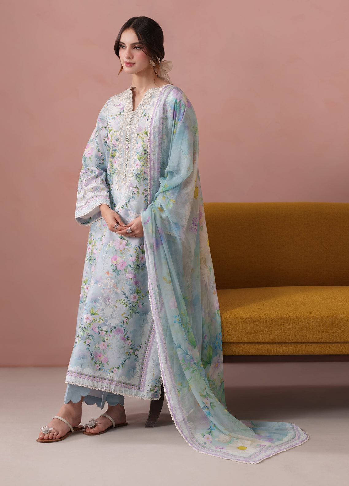 Summer Diary By Neeshay Embroidered Lawn 3 Piece Unstitched Suit NE26SD D-WHISPERING IRIS