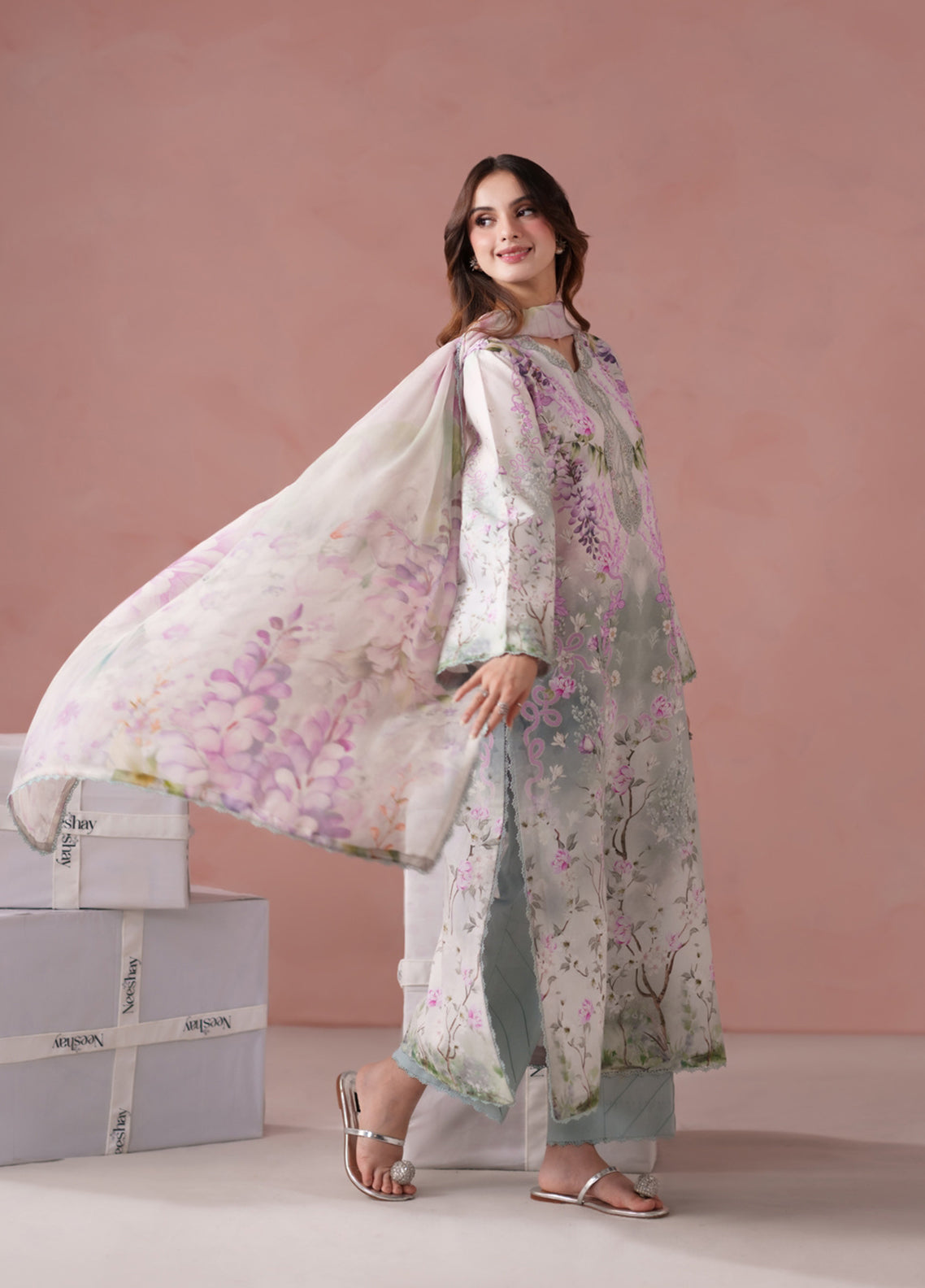 Summer Diary By Neeshay Embroidered Lawn 3 Piece Unstitched Suit NE26SD D-WISTERIA WHISPER