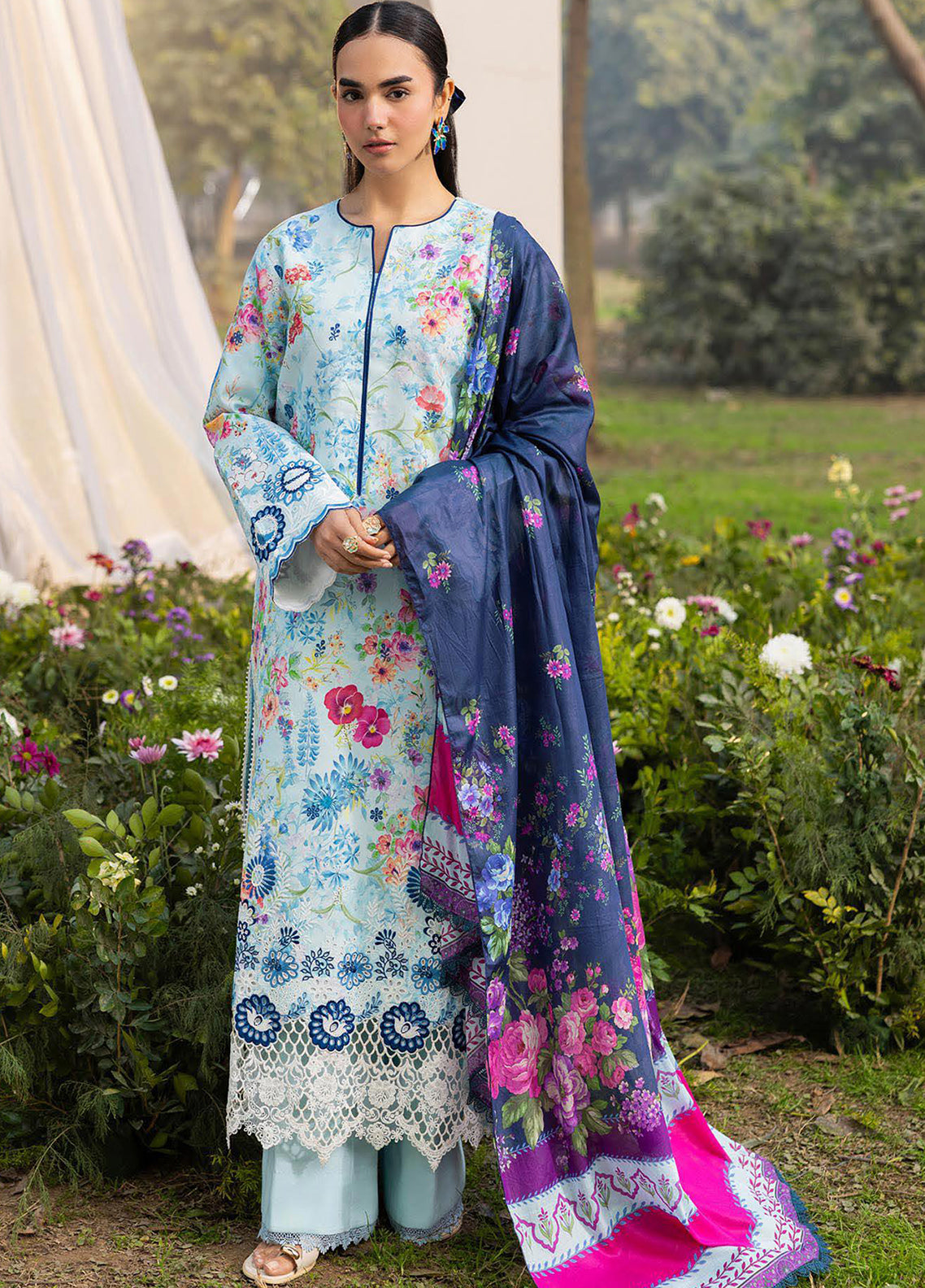 Summer Printkari Exclusive By Rajbari Embroidered Lawn 3 Piece Unstitched Suit RB26SPE D-09