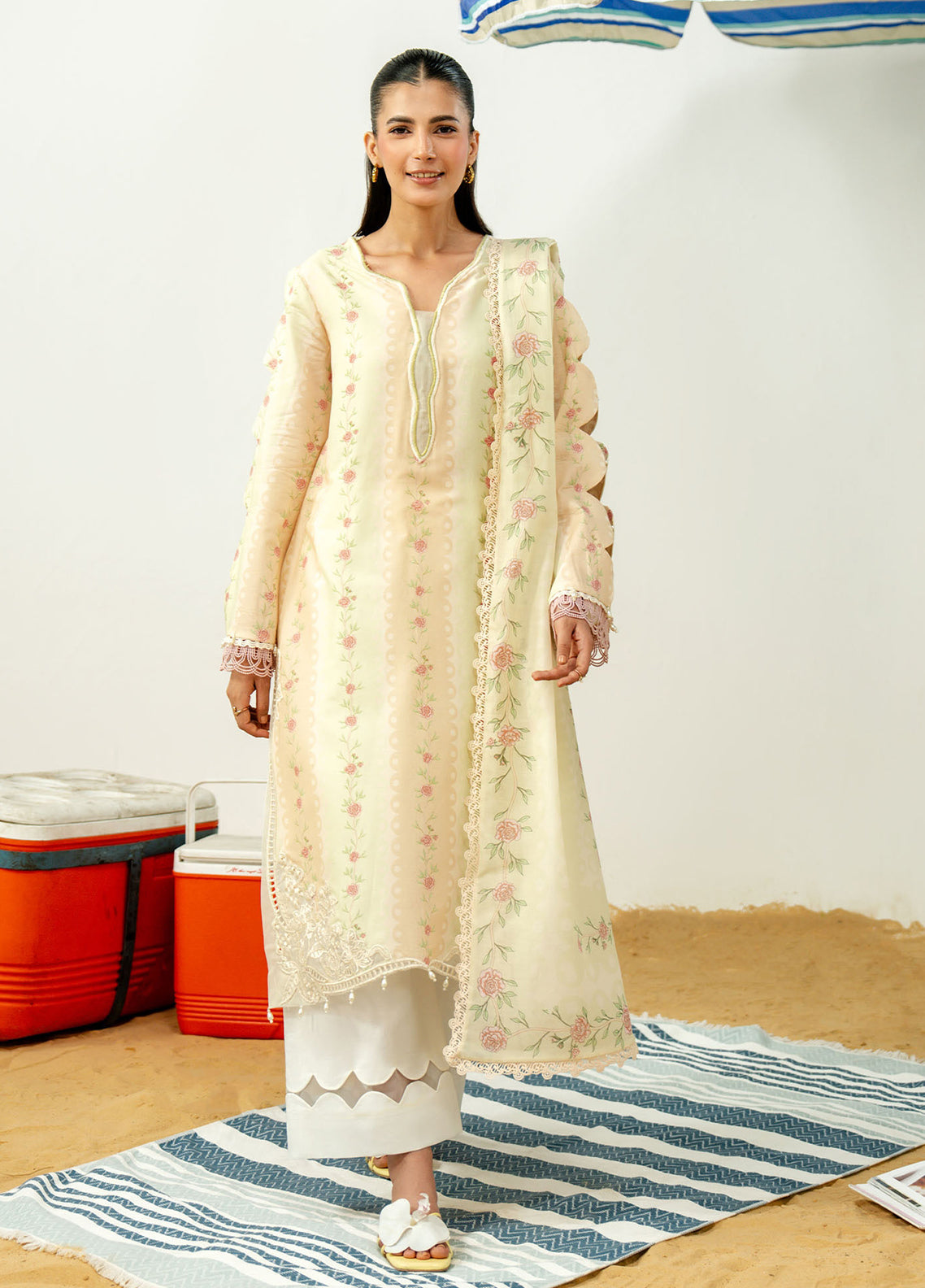 Sundaze By Zarposh Embroidered Lawn 3 Piece Unstitched Suit ZP26SD D-MARZIPAN