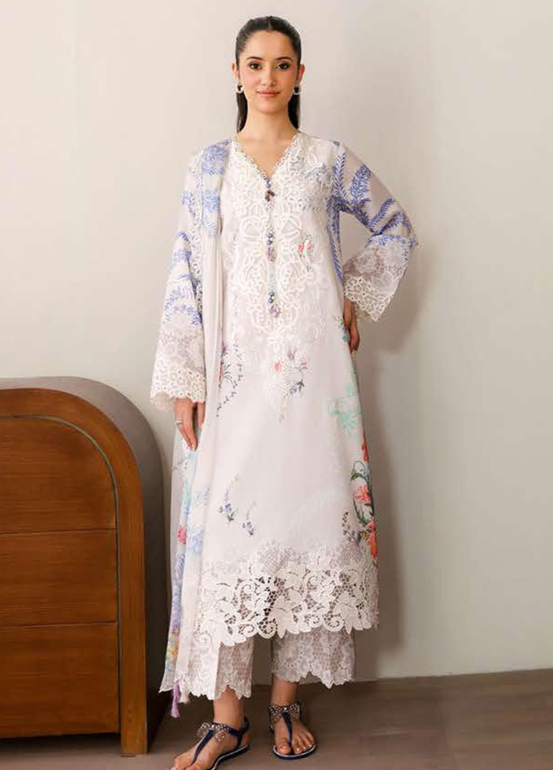 Sunlit Tales By Roheenaz Embroidered Lawn 3 Piece Unstitched Suit RNZ26STPE D-12 IVORY GLEAM