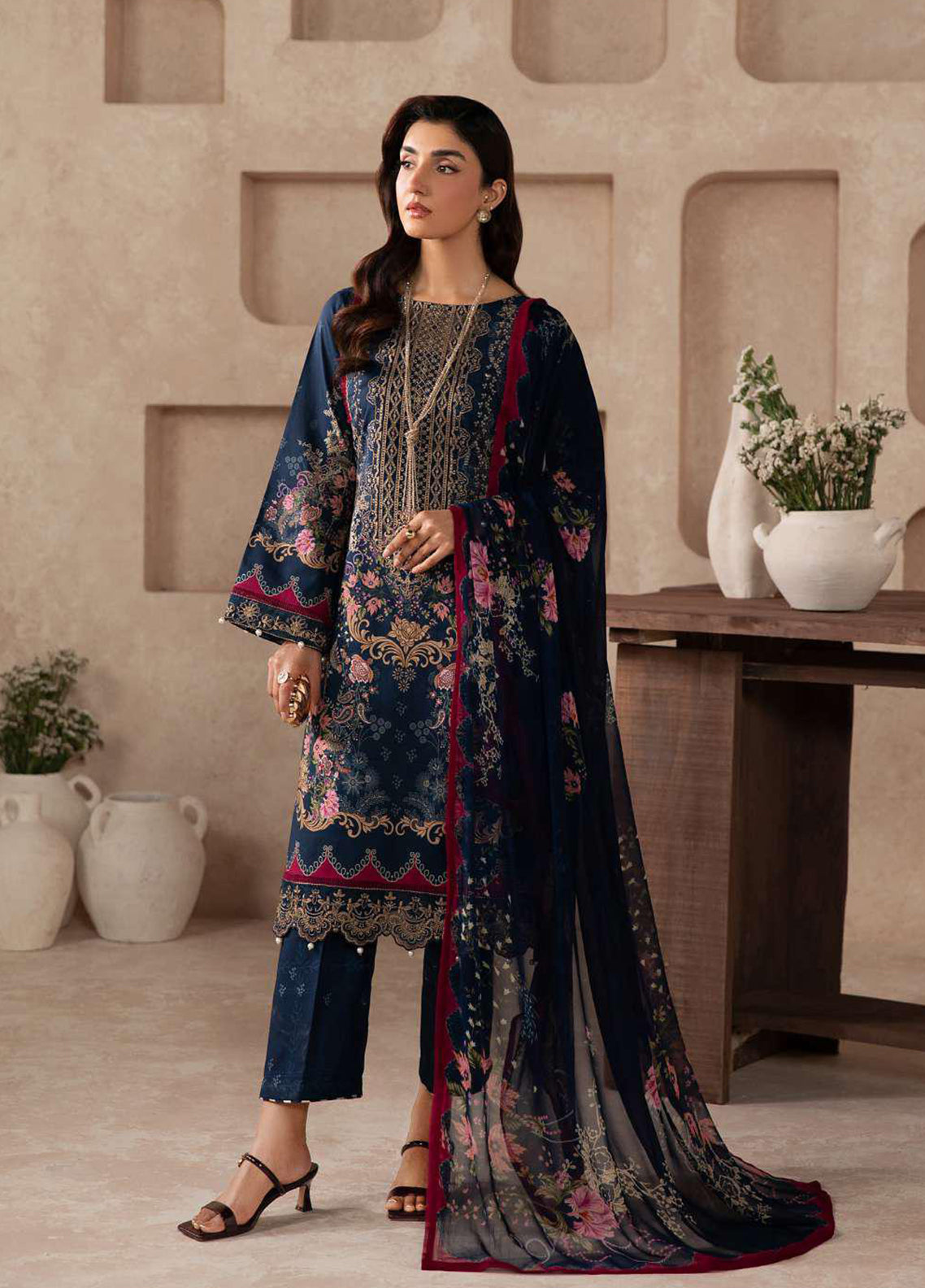 Syra By Gulaal Embroidered Lawn 3 Piece Unstitched Suit GL26SLV2 D-08 ALUXE
