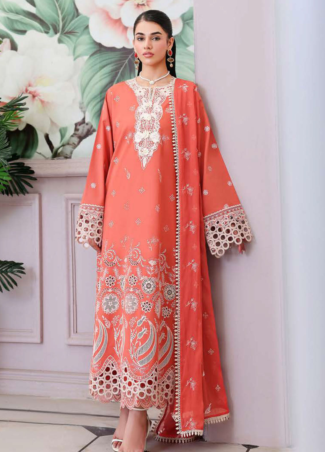 Veil Of Summer By Roheenaz Chikankari Lawn 3 Piece Unstitched Suit RNZ26VOS D-01 SOLEIL BLANC