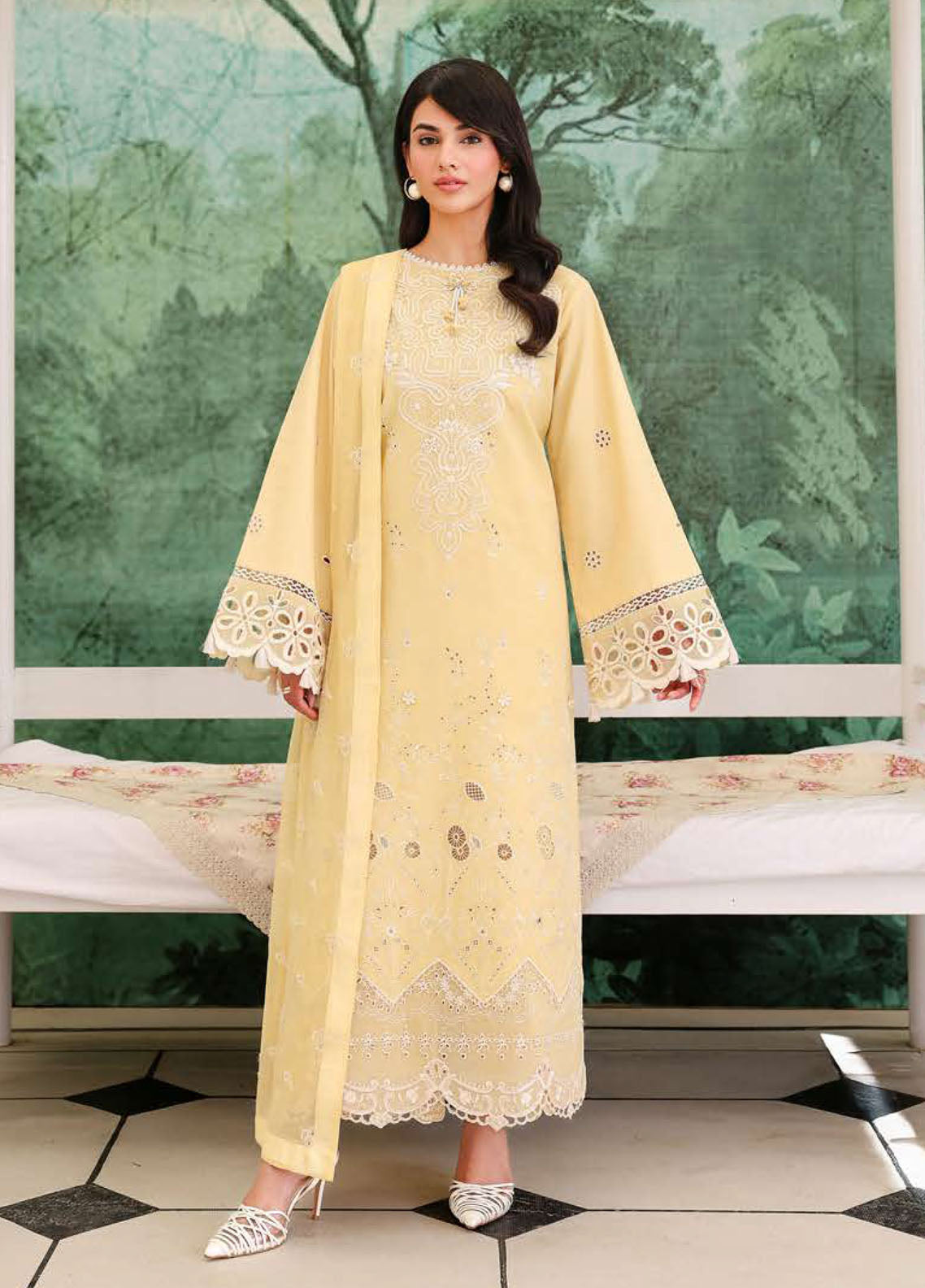 Veil Of Summer By Roheenaz Chikankari Lawn 3 Piece Unstitched Suit RNZ26VOS D-02 LUMIERE YELLOW