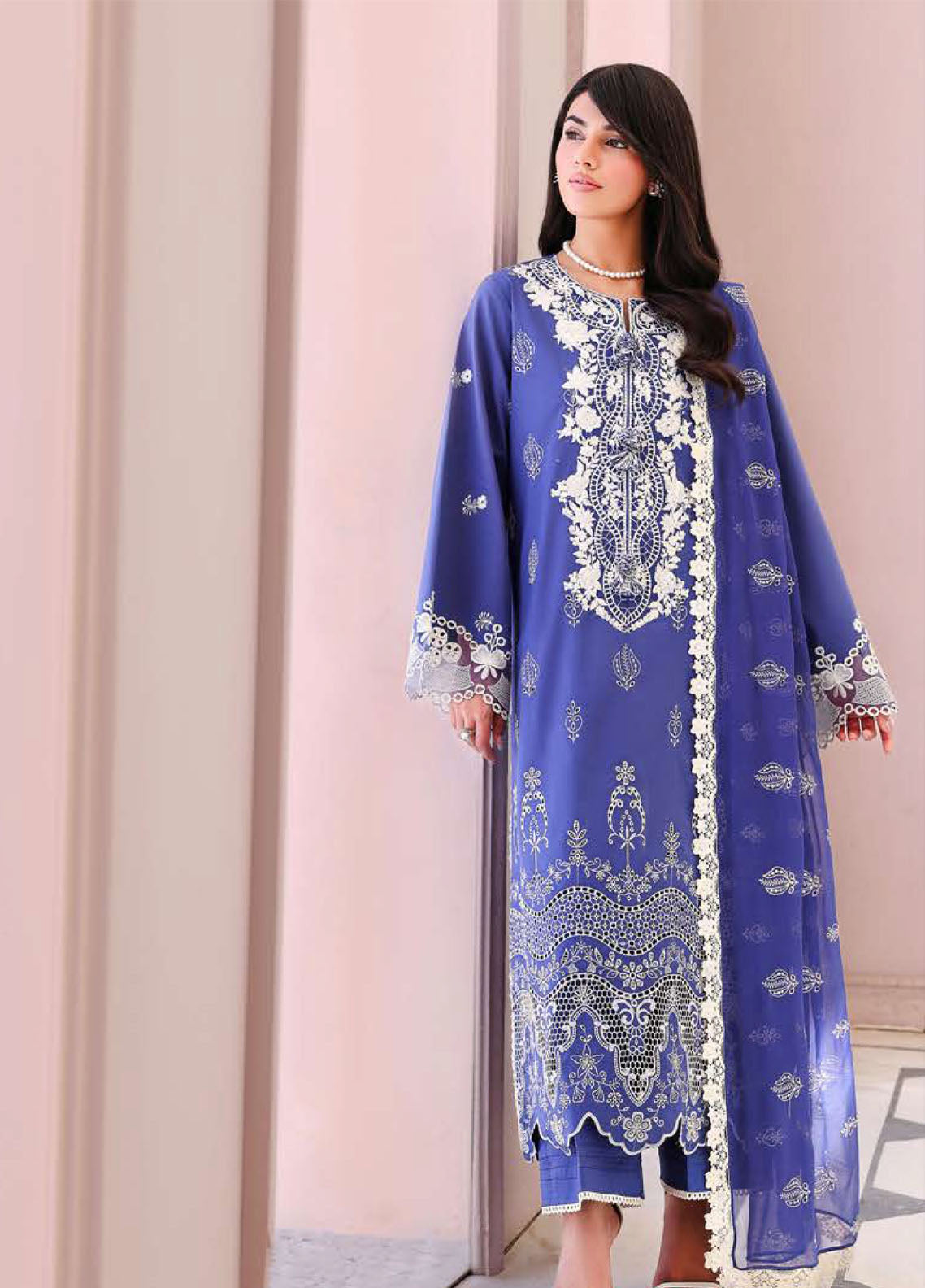 Veil Of Summer By Roheenaz Chikankari Lawn 3 Piece Unstitched Suit RNZ26VOS D-05 BLANC MIRAGE