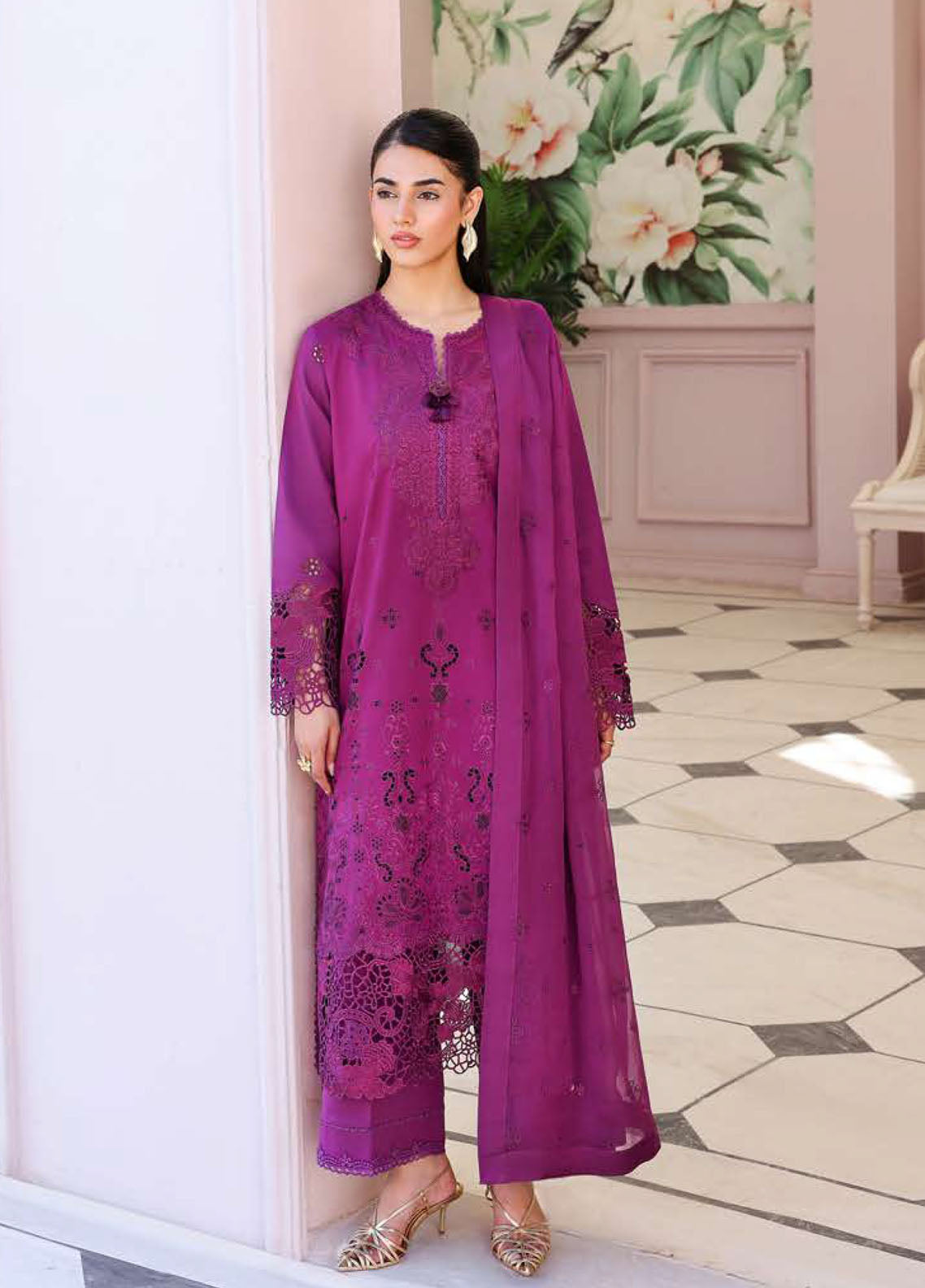 Veil Of Summer By Roheenaz Chikankari Lawn 3 Piece Unstitched Suit RNZ26VOS D-08 ELAN BLOOM