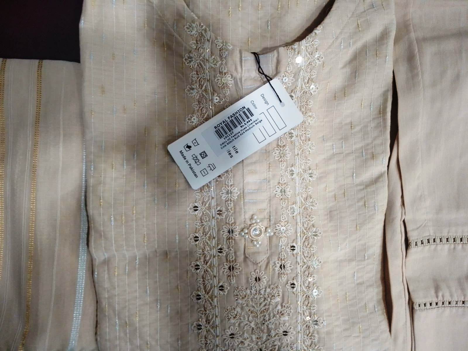 D#01 HZ Festive Hues Linenkari Emb Stitch Suit 424 Medium Beige