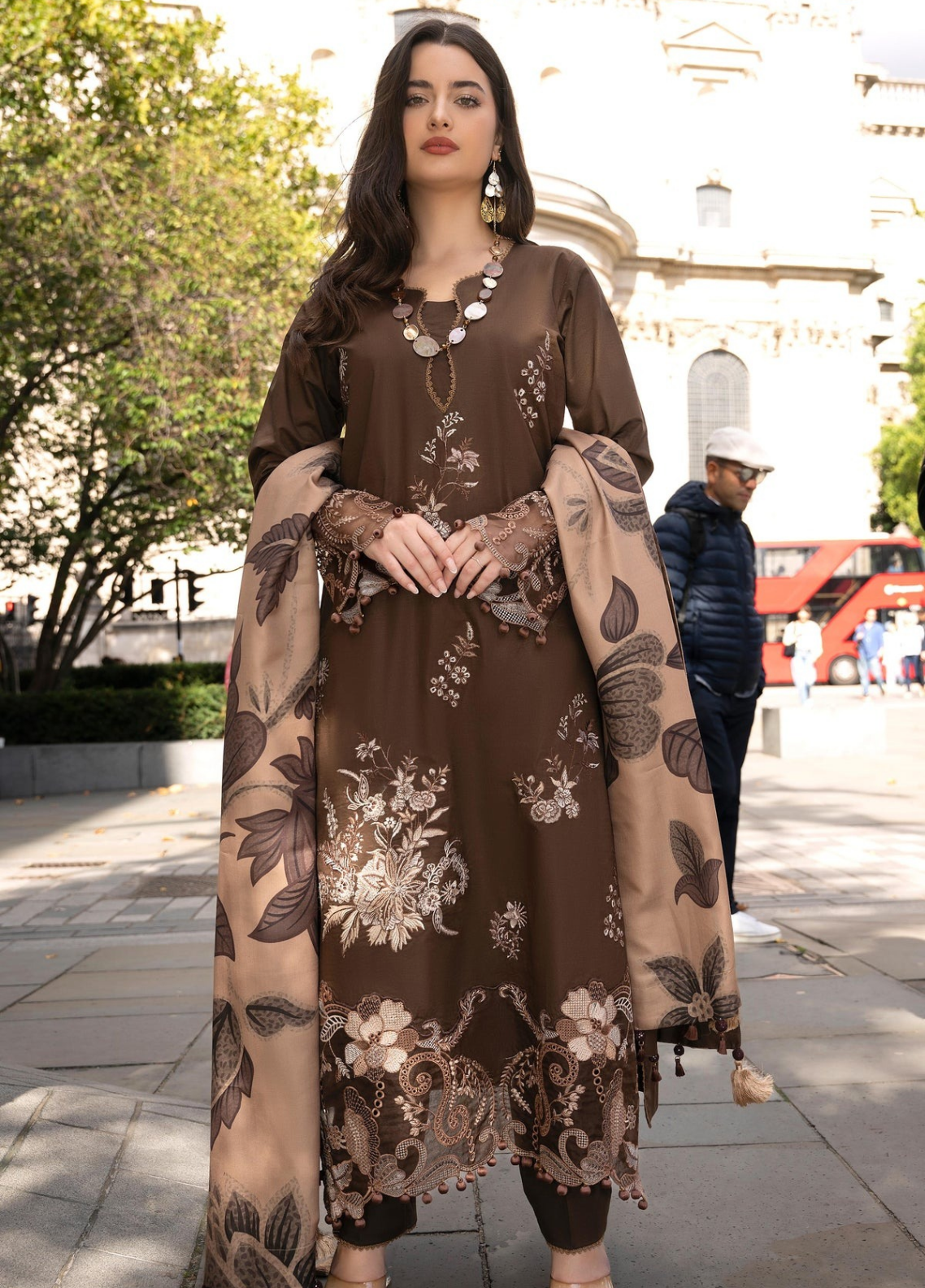 Wintry Breeze By Alzohaib Embroidered Cotton 3 Piece Unstitched Suit AZ26WBES D WB 01 Brown - Front View