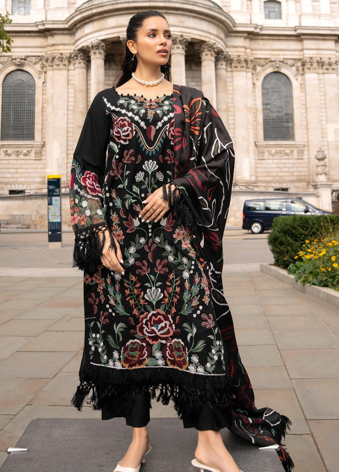 Wintry Breeze By Alzohaib Embroidered Cotton 3 Piece Unstitched Suit AZ26WBES D WB 02 Black - Front View
