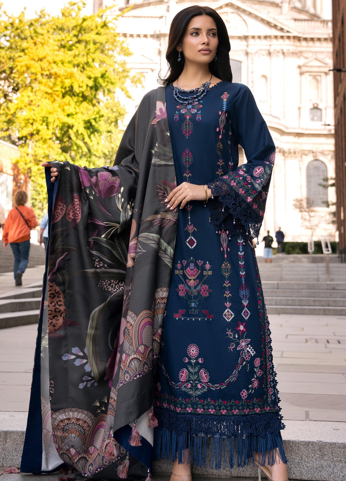 Wintry Breeze By Alzohaib Embroidered Cotton 3 Piece Unstitched Suit AZ26WBES D WB 06 Blue - Front View
