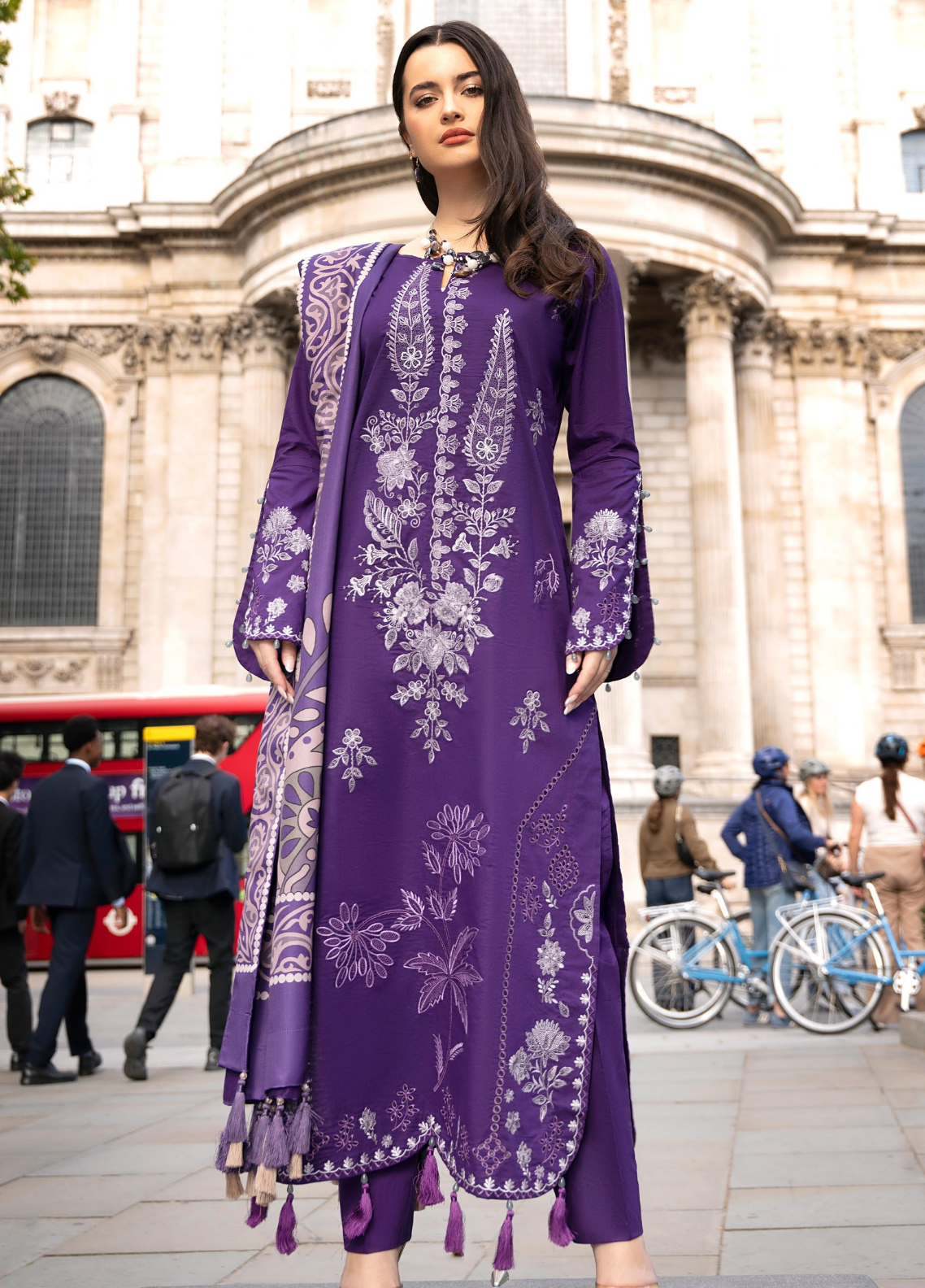 Wintry Breeze By Alzohaib Embroidered Cotton 3 Piece Unstitched Suit AZ26WBES D WB 09 Purple - Front View