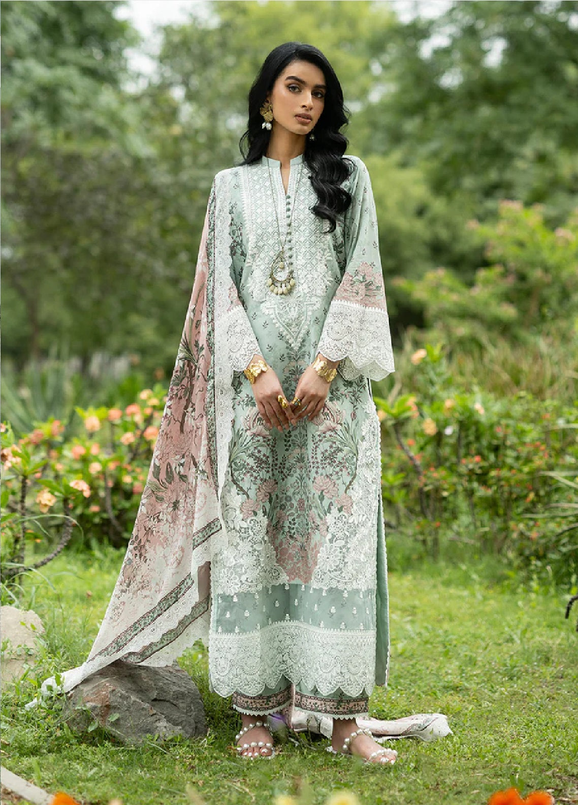 Zainab Chottani Luxury Embroidered Lawn 3 Piece Unstitched Suit ZC26LL D-13 IVIE