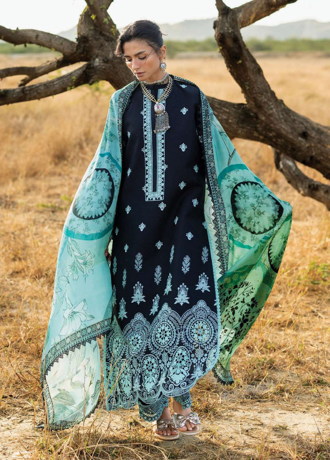 Zainab Chottani Luxury Embroidered Lawn 3 Piece Unstitched Suit ZC26SS D-10 SILVA