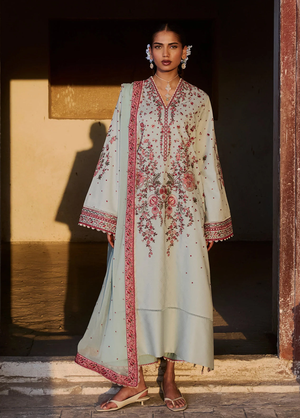 Zan By Hussain Rehar Embroidered Lawn 3 Piece Unstitched Suit HR26ZSS D-FIRUZ