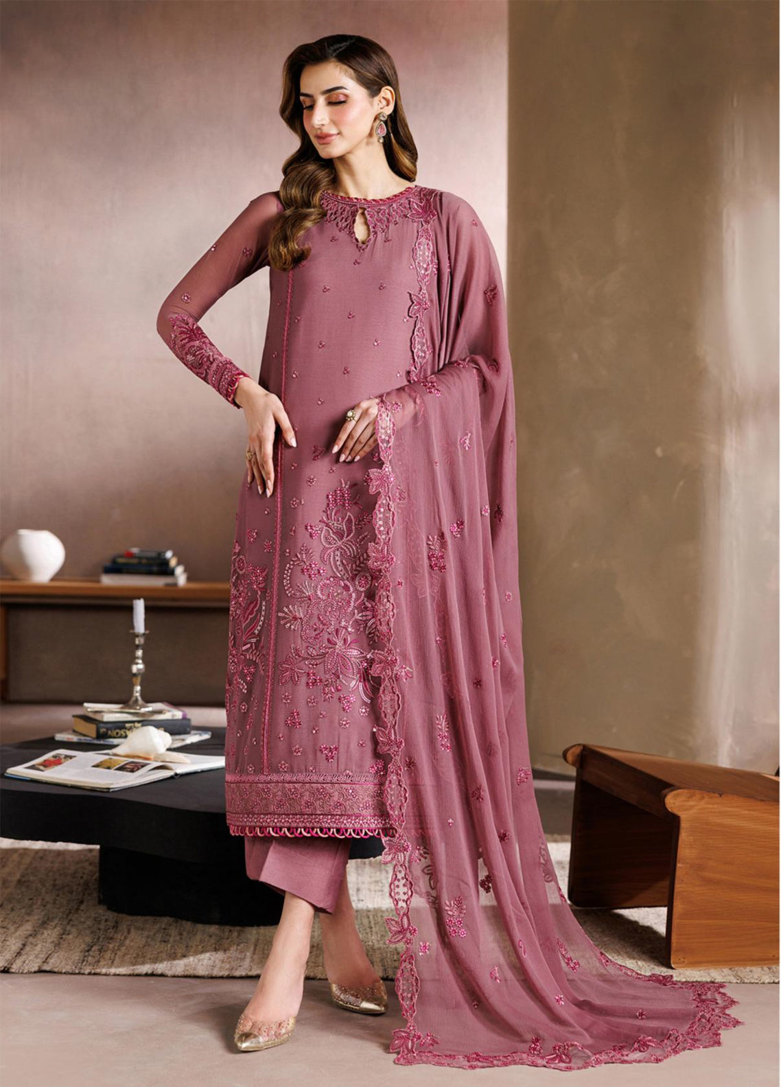 Zayrah By Zarif Formals Embroidered Chiffon 3 Piece Unstitched Suit ZF26ZF D-ZYR-04 SAAZ